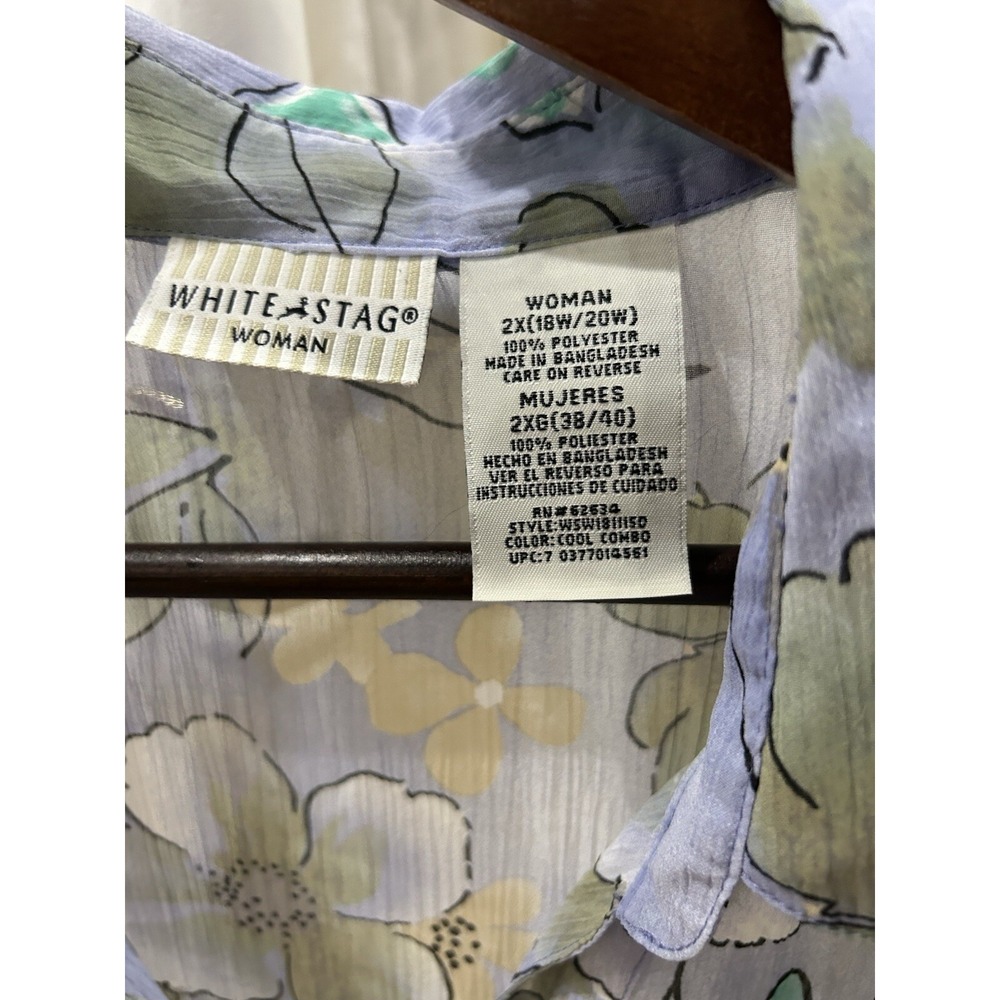 White Stag Womens 2X Sheer Button Down Top Blue Floral Lightweight Mature Travel - Picture 6 of 6